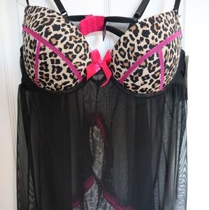 Hot Pink/Black Leopard Print Lingerie